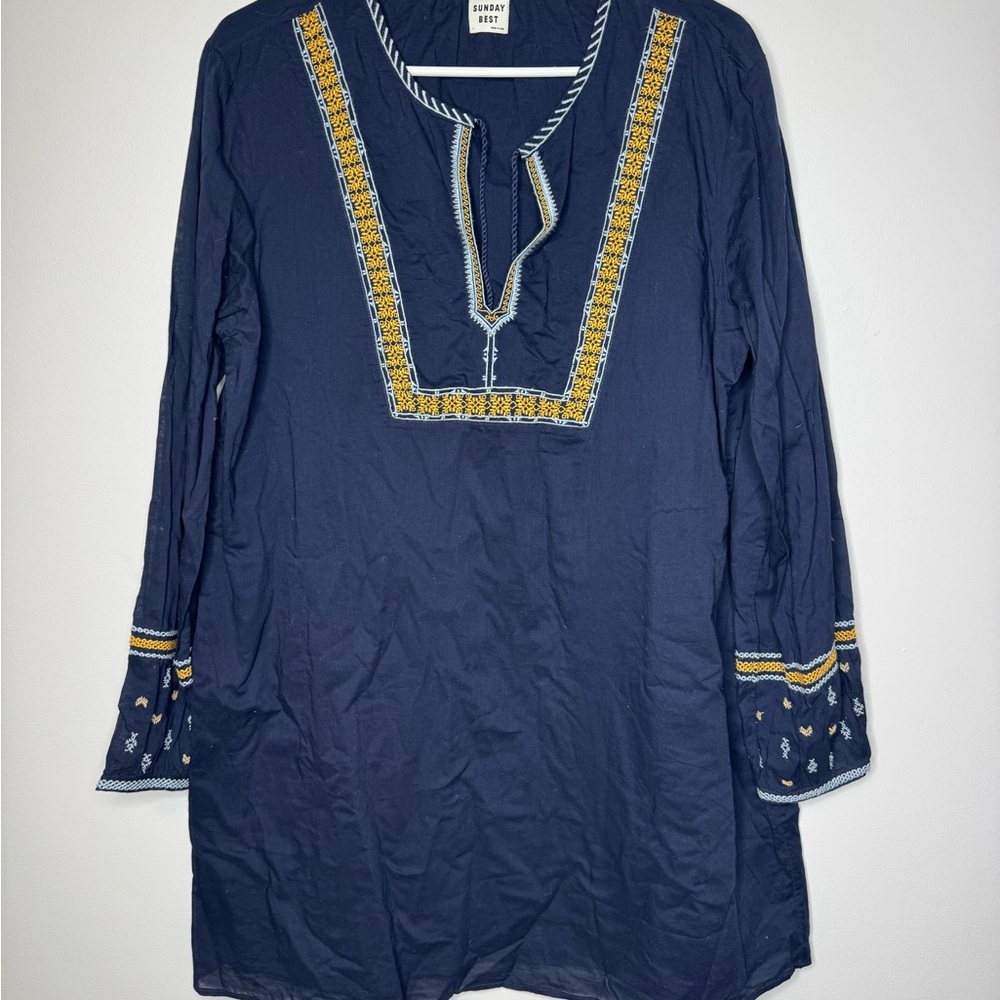 Aritzia Navy Tunic with Yellow Embroidery Sunday Best Elendra Dress